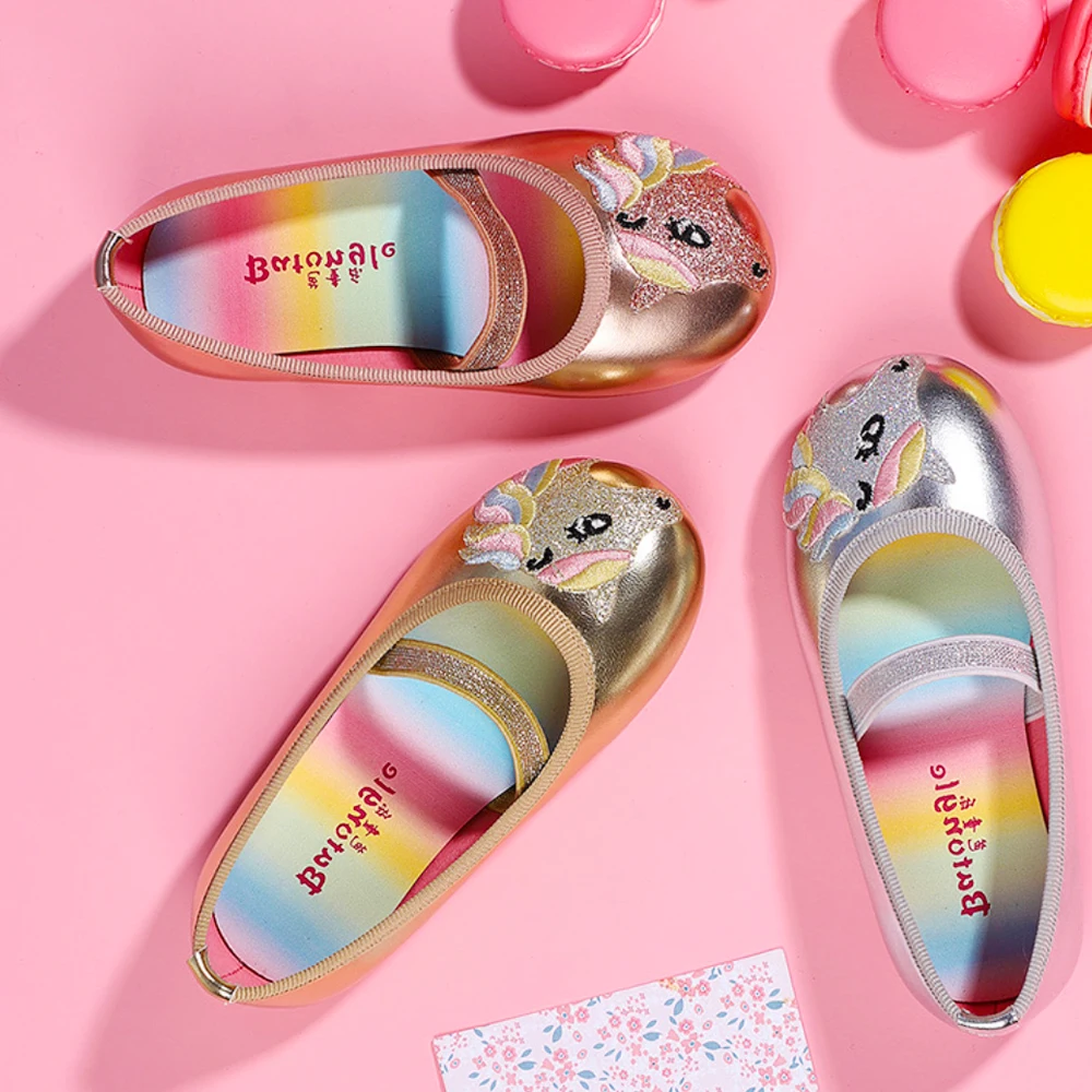 

Маленькие женские туфли Единорог, обувь на плоской подошвечерние для дня рождения, детские кожаные весенние туфли, Симпатичные Блестящие Р...