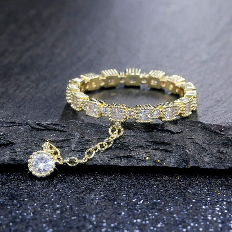 Изысканное тонкое Кристальное желтое Золотое кольцо с подвеской круглая цепочка