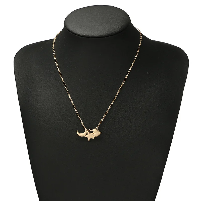 Однослойный простой стиль дамы ключицы цепи Звезда Сердце луна кулон ожерелье