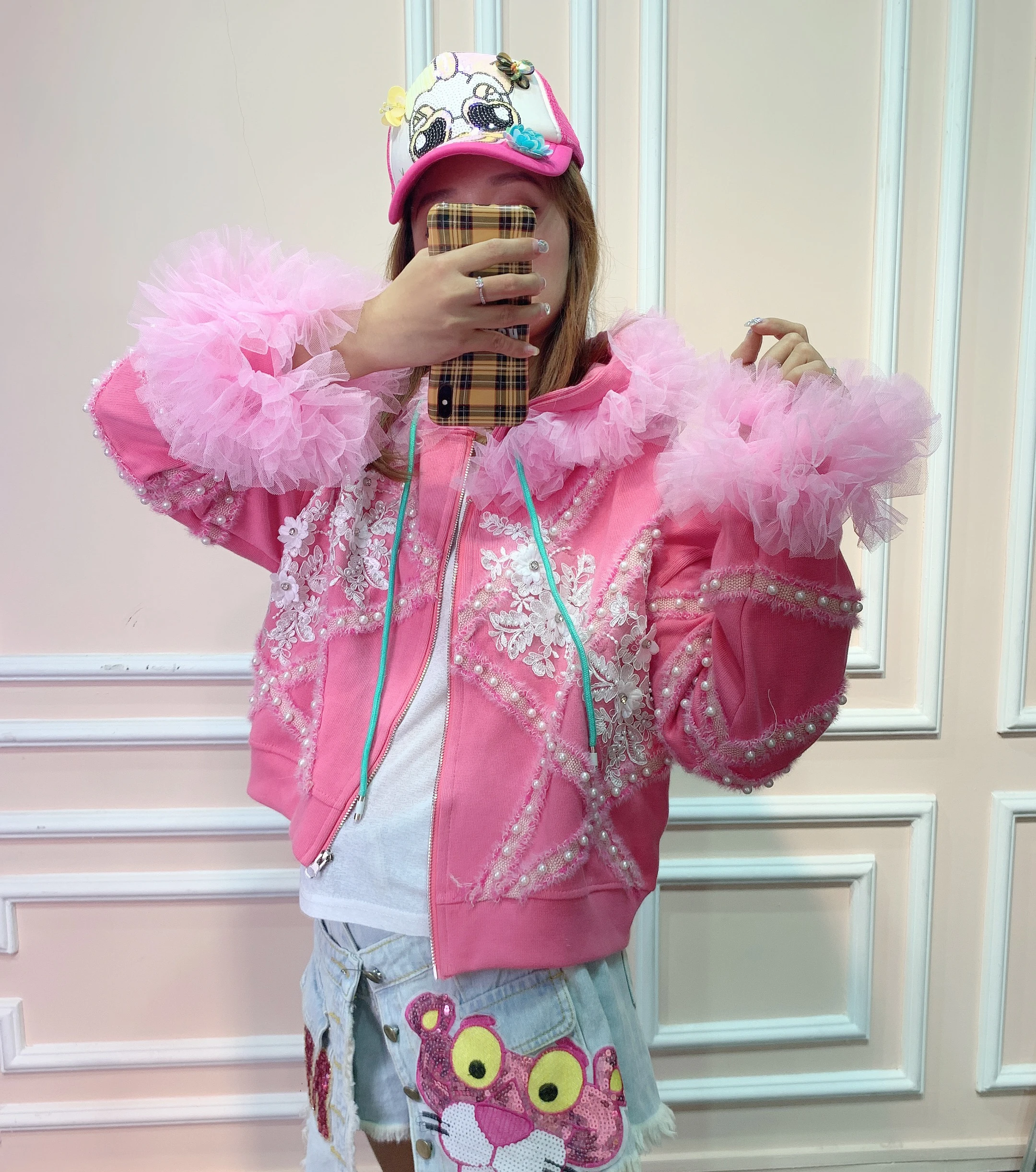 Тайланд оригинальный уличный бренд 2019 осень и зима новый жемчуг цветок тяжелая