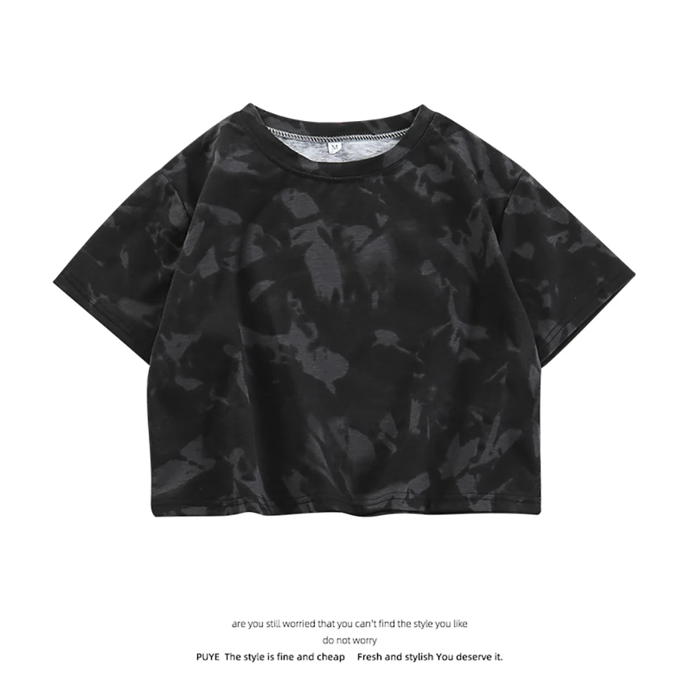 

Черный короткий топ для женщин, Горячая Новинка лета 2021, свободная футболка с высокой талией и коротким рукавом