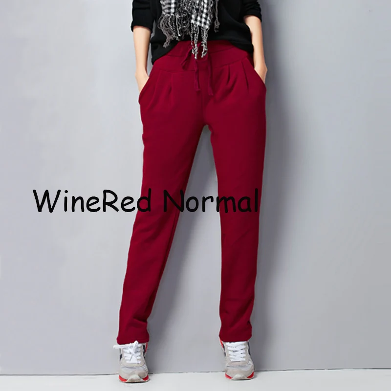 WinedredNormal Теплые флисовые женские штаны, зимние свободные шаровары большого размера, плотные бархатные штаны для женщин, штаны с высокой талией, женские зимние брюки 5XL - Цвет: WinedredNormal