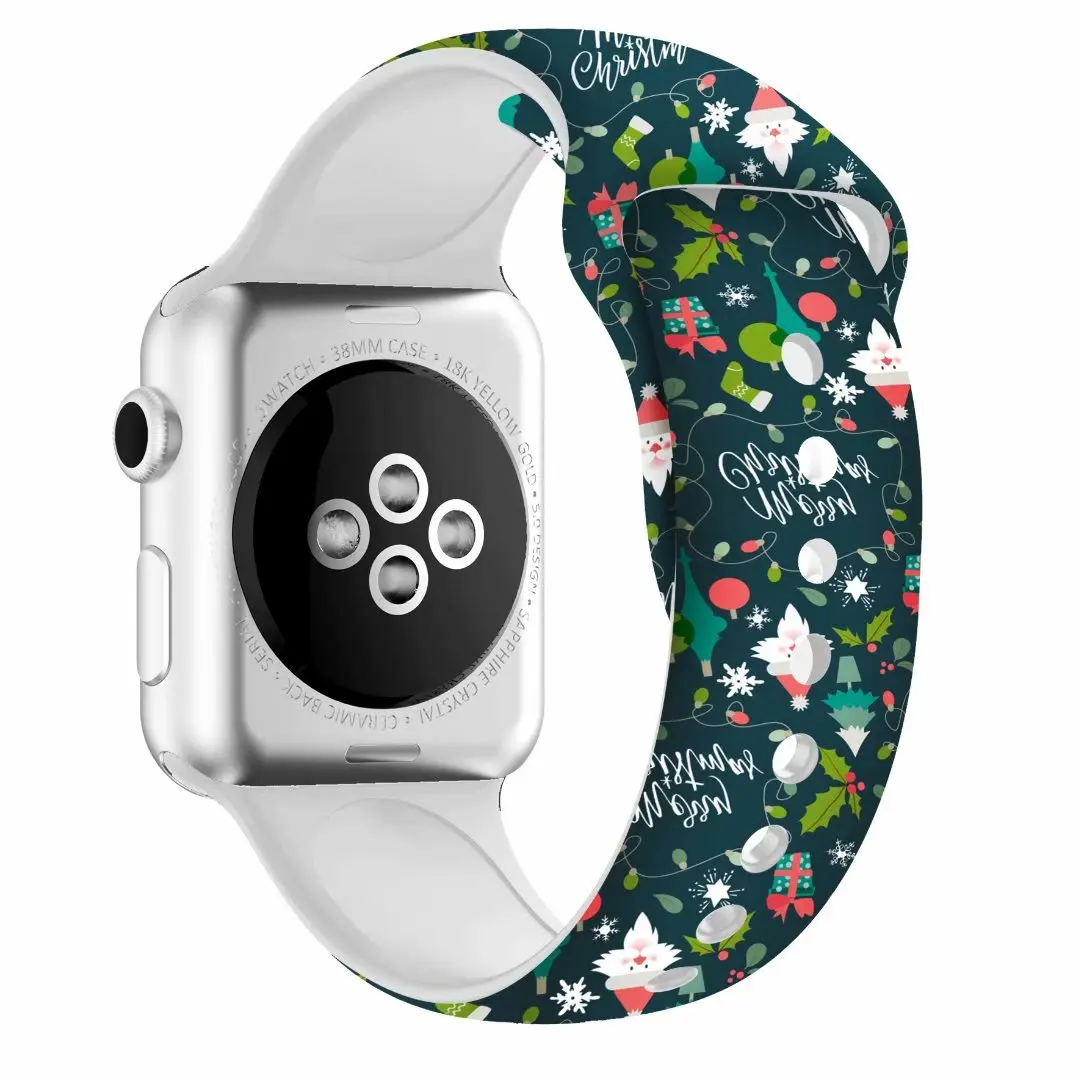 Christmas 4 Силиконовый ремешок для Apple watch band 5, 4, 44 мм, 40 мм, рождественский подарок, мягкий наручный ремень с цветочным принтом, ремешок для часов iWatch 3, 2, 38 мм, 42 мм - Цвет ремешка: Christmas 4
