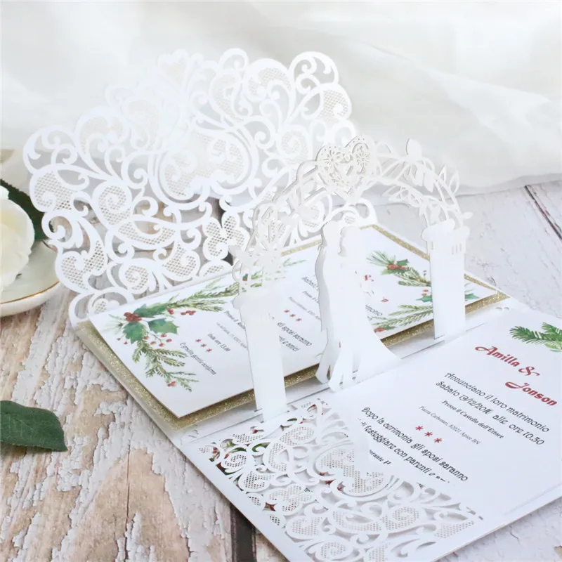 Свадебные приглашения на свадьбу лазер вырезанный держатель для