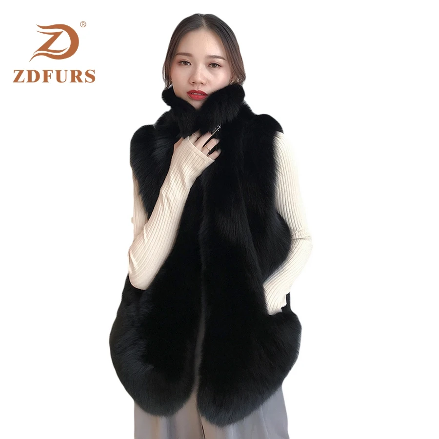 Женский жилет из натурального Лисьего меха ZDFURS * зимний без рукавов с натуральным
