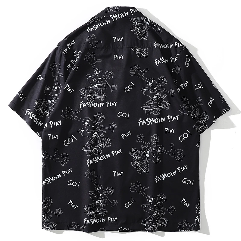Summer Vintage Shirt Streetwear Men Cartoon Boy Print Hawaiian Beach Shirt Harajuku Short Sleeve Hip Hop Aloha Shirt Clothing