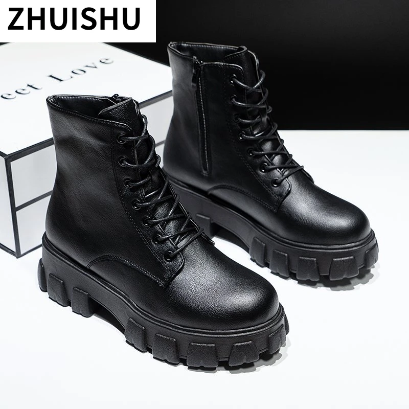 

Womens Autumn Boots Women Ankle Boots Platform Round Toe 5cm Heel Lace Up Zip Fashion Shoes for Woman Botas Mujer Plus Size 43