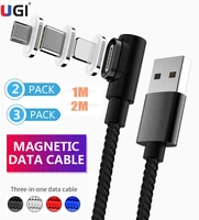 ugi 123pack fast charger 90 degree 3 in 1 3a magnetic cable quick charging usb cable micro usb type c usb c for ios android