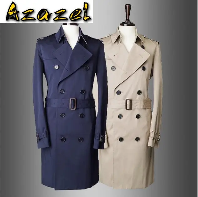 

Spring Men coat male 2020 long jacket double-breasted Fashion windbreaker mens Brand Overcoat Tidal belt Business Casual Coat