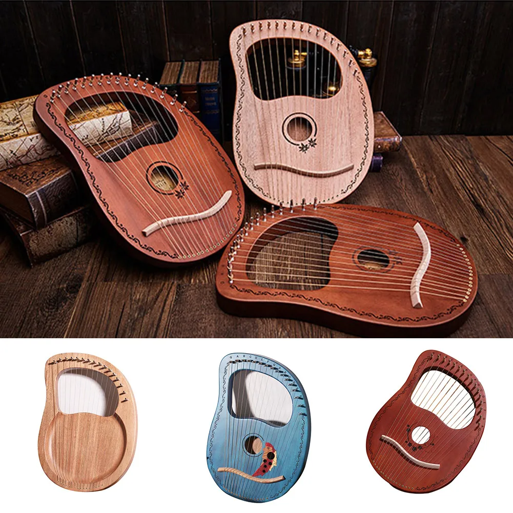 

16-Tone Log Lyre Portable Musical Instrument 16-Strings Solid Wood Veneer Lyre Stringed Instrument