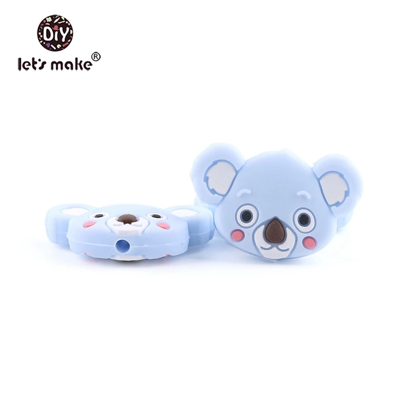 koala blue Let'S Make/1 шт., силиконовый прорезыватель, бусины, Шестигранник, Прорезыватель для зубов, маленькие грызуны, мультфильм, жемчуг, 0-12 месяцев, силиконовая погремушка, детский Прорезыватель - Цвет: koala blue