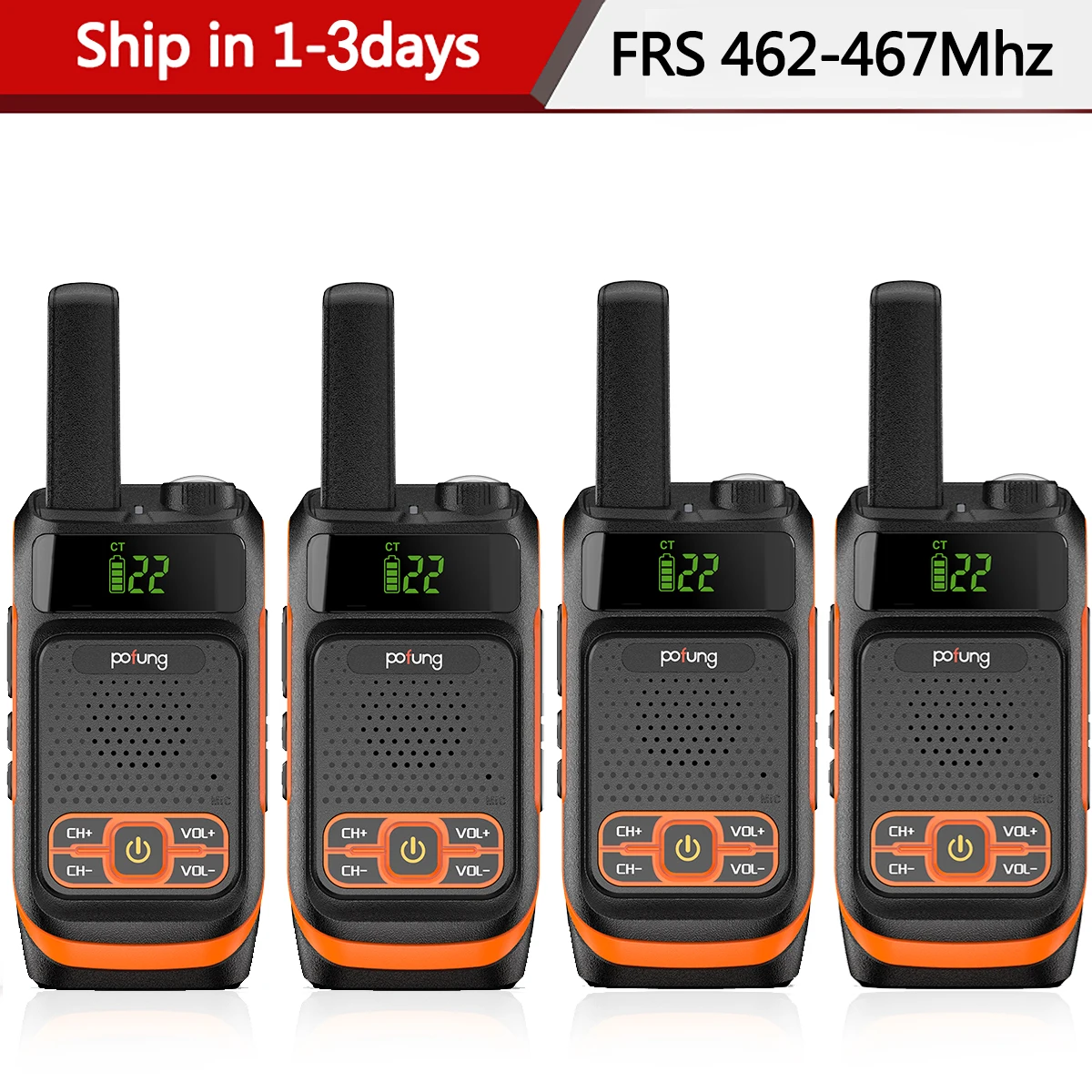 

4PCS BAOFENG Pofung F19 FRS/GMRS Radio Long Range Rechargeable With 22CH VOXTwo Way Radio Handheld Portable Walkie Talkies