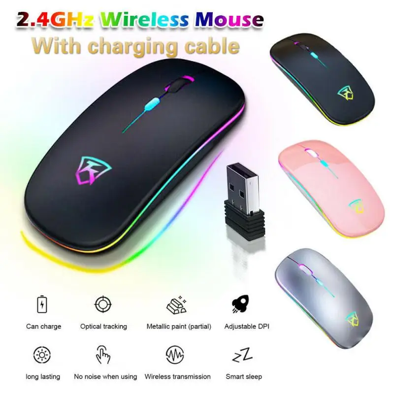 

2.4G HZ Wireless Ultra-thin Optical Mouse Silent Mode USB Rechargeable 10m Control Range Is Suitable For PC Laptop Notebook