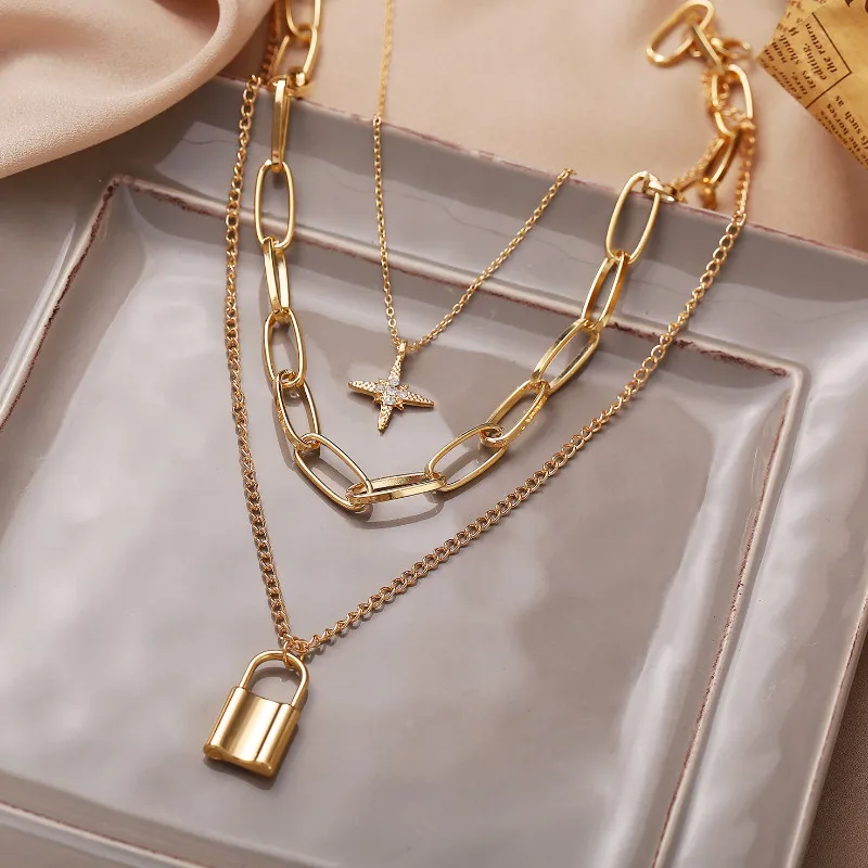 

Jewelry Gifts Women Eight-pointed Star Lock Pendant Thick Chain Necklace
