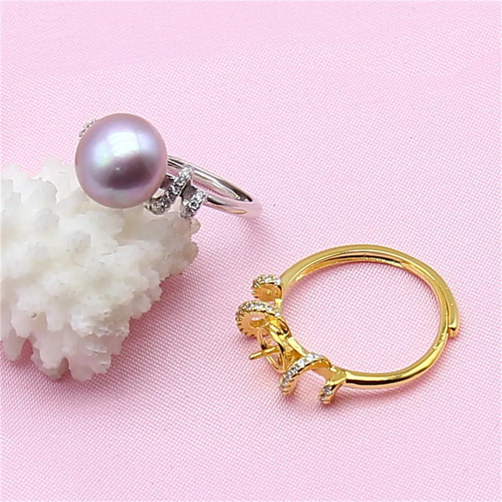 

Pearl ring hollow holder silver plated DIY pearl ring silver accessories fashion open ring can be adjusted