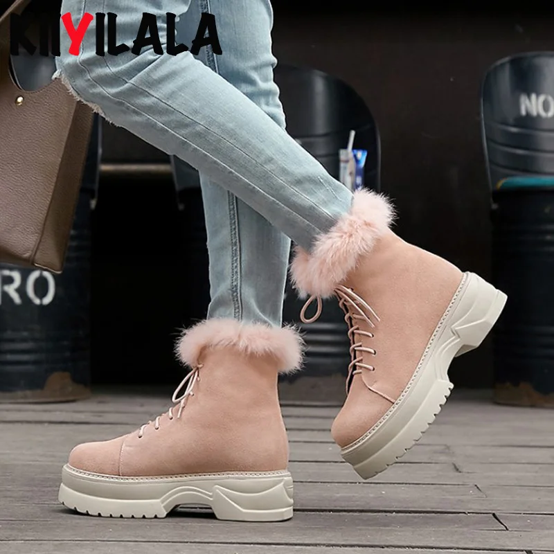 Замшевые ботинки Kiiyilala из коровьей кожи женская обувь на шнуровке теплые