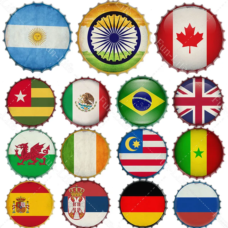 

Флаг страны, постер с крышкой и пивной бутылкой, ретро металлические жестяные знаки, кафе, бар, паб, декор для стен в винтажном стиле gia, кругл...