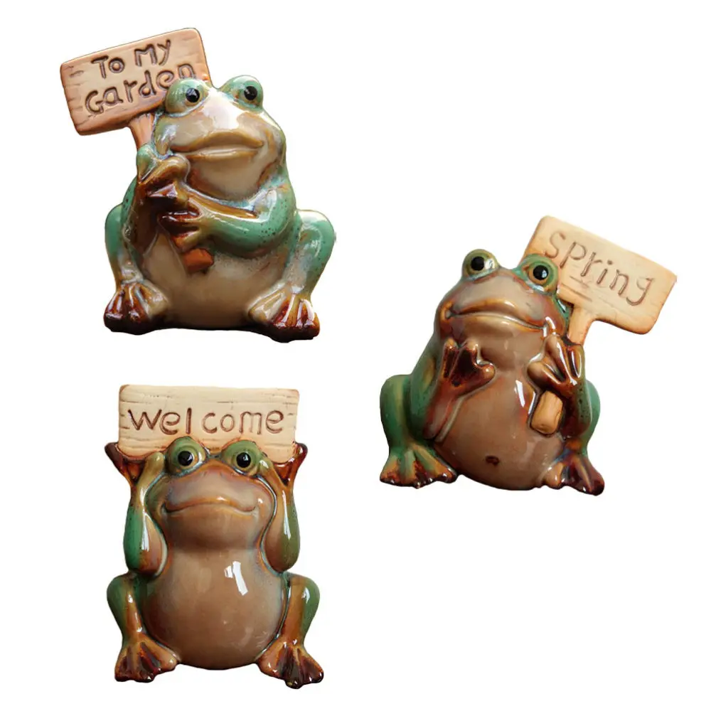

3pcs Creative Ceramic Frogs Welcome Signs Garden Yard Ornamental Craft Decors