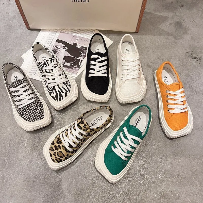 

New Sneakers Shoe Women Flat Leopard Vulcanize Causal Canvas Shoes Ladies Lace-up Breathable Walking Shoes tenis feminino