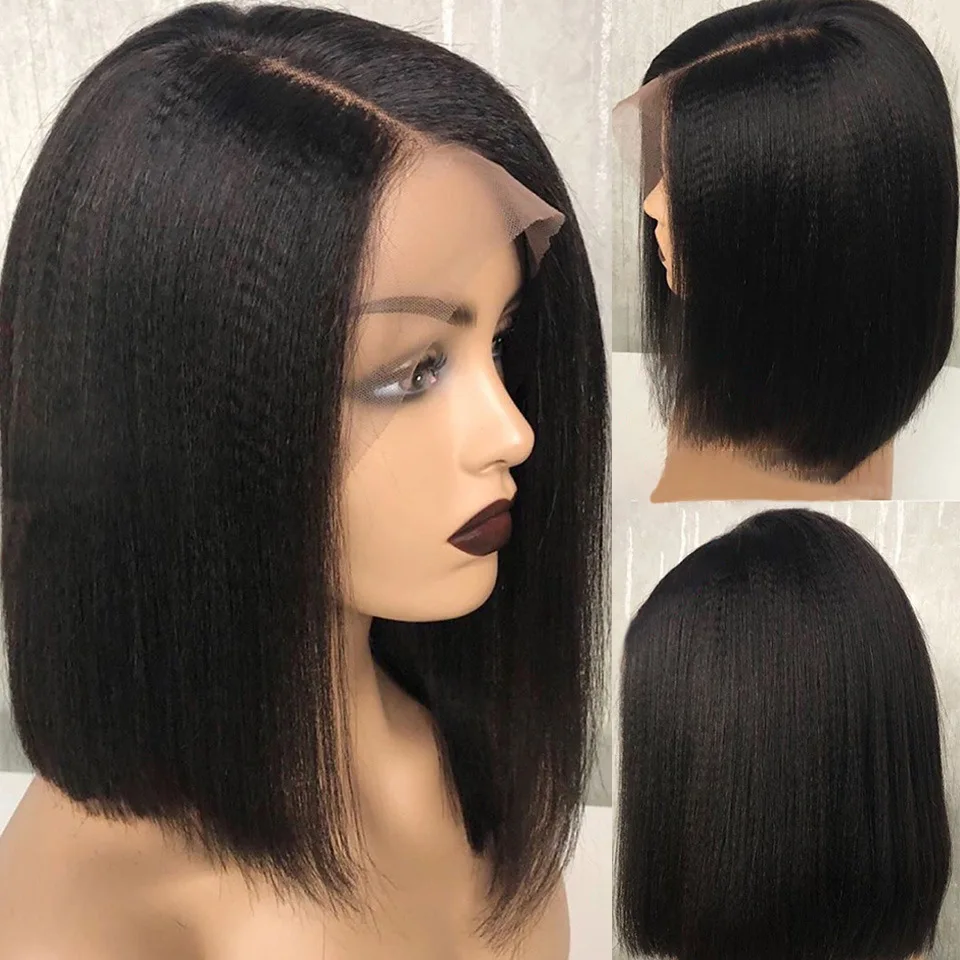 

150% Density 13x4 Yaki Straight Bob Lace frontal Wigs 5x5 Brazilian Remy Hair Transparent Kinky Straight Bob Lace Closure Wigs