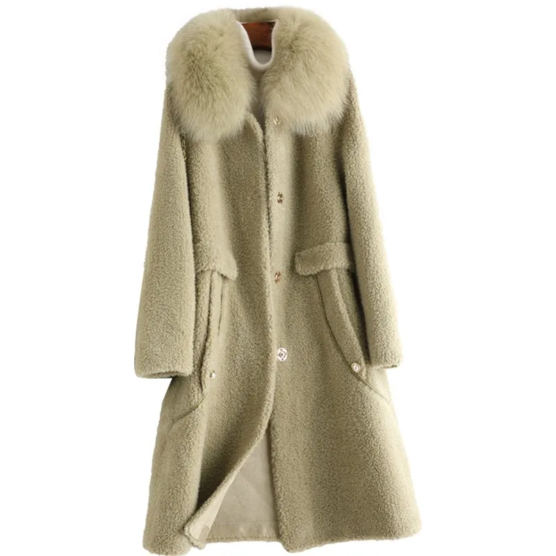 Женское зимнее пальто из смешанной шерсти с лисьим воротником верхняя одежда LF2122