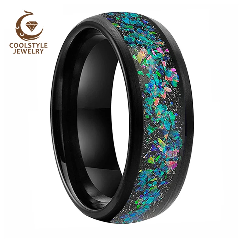 Кольцо с черным опалом 8 мм купольное кольцо вольфрамовое обручальное для мужчин