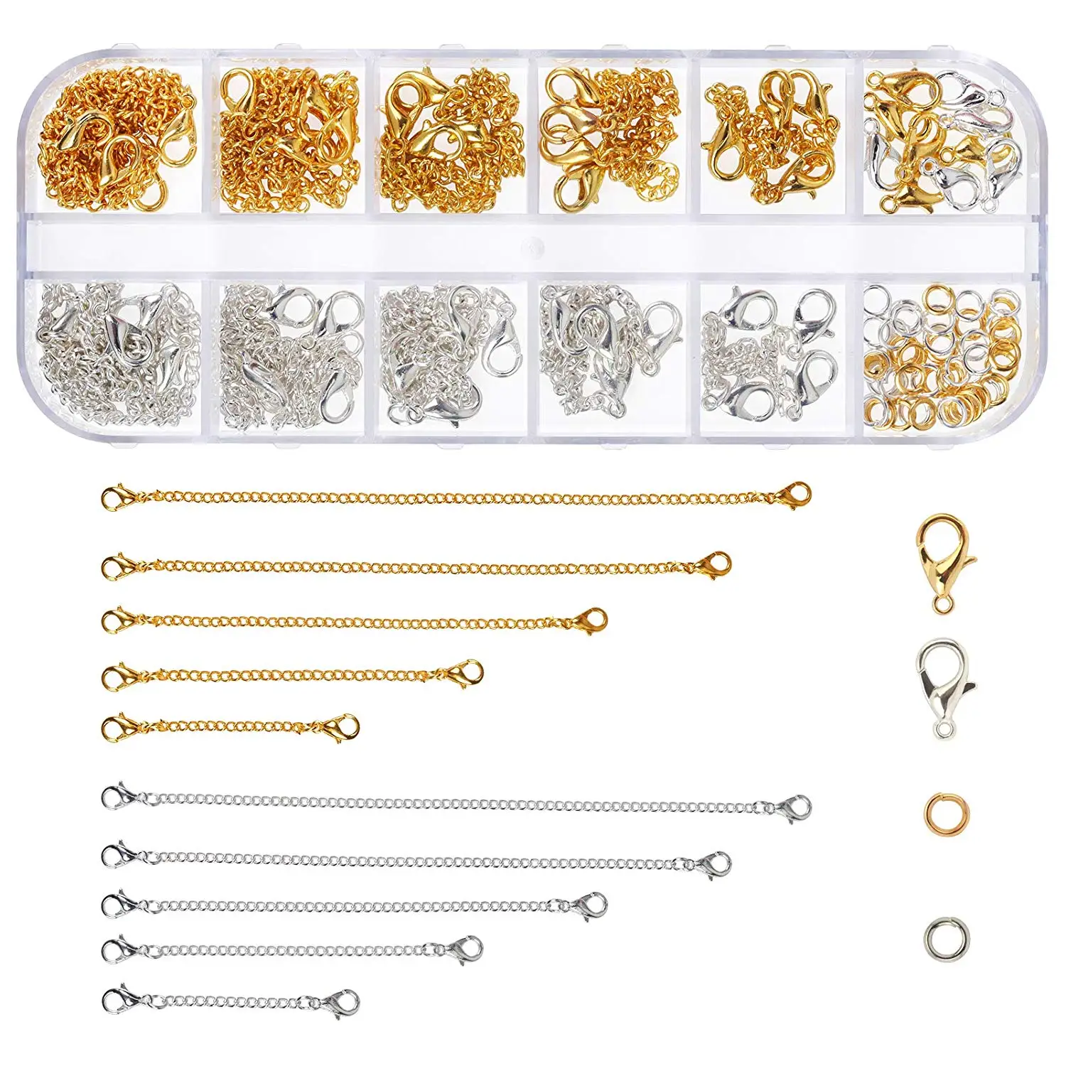 

FEECOLOR 20 Pieces Chain Extenders Necklace Bracelet Extenders Sets Lobster Clasps And Closures For DIY Jewelry Making