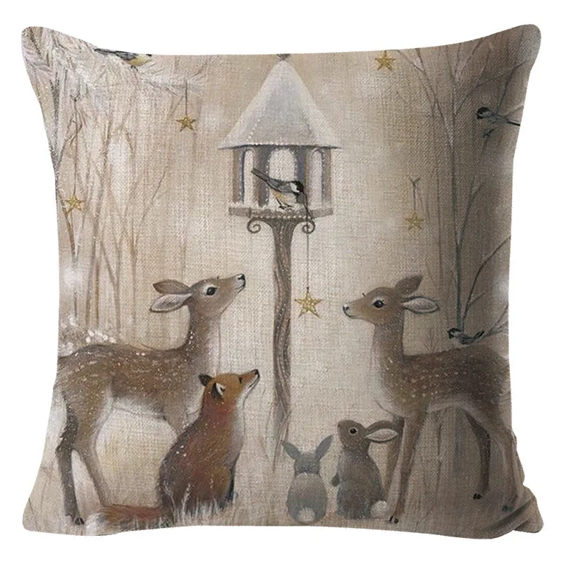 

2 Pcs Flax Cushion Cover 45x45cm deer Pillow Cover Square shaped Pillow Case for living Room Bed Room Home Decor 081305-03