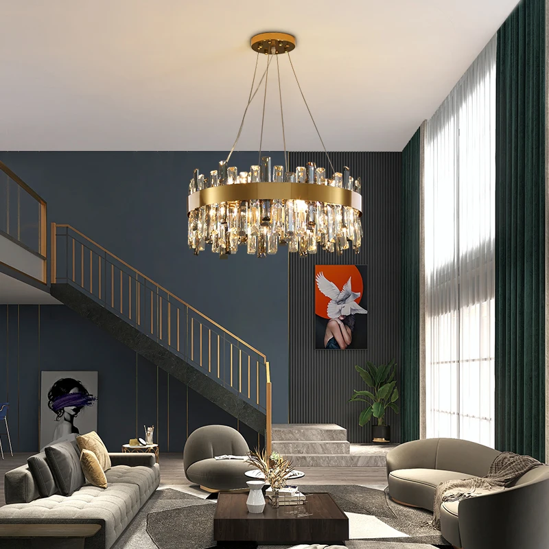 Lámpara LED de araña redonda de cristal, lámparas colgantes de Lustre, luminaria de suspensión para vestíbulo y dormitorio