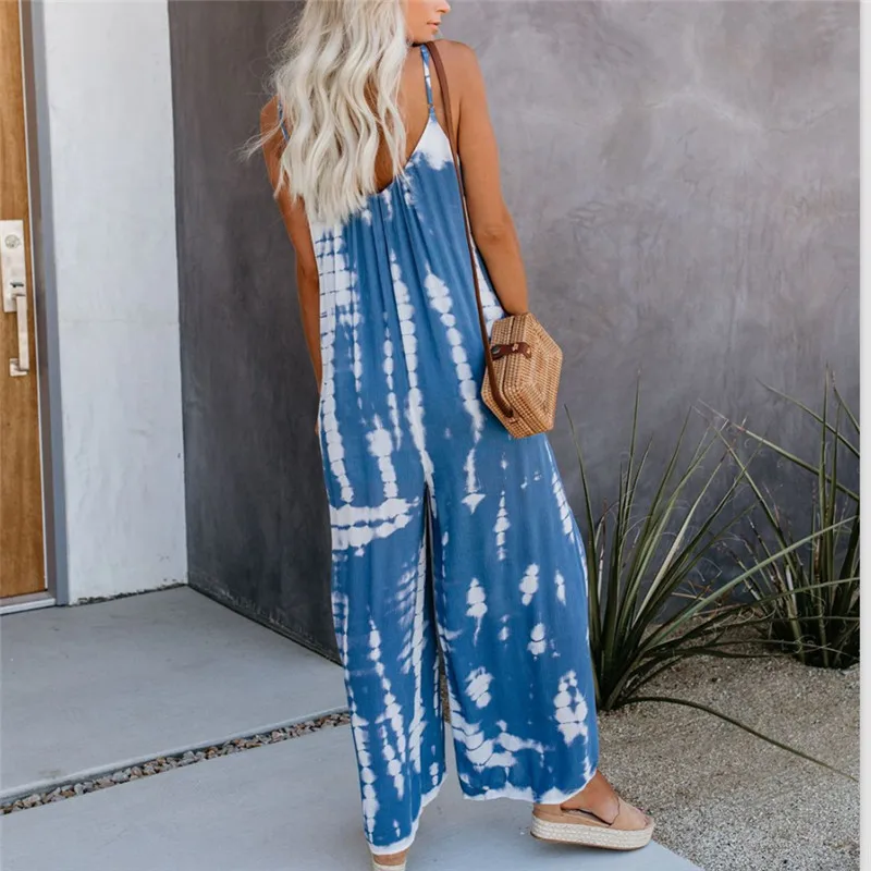 

Women Sleeveless Rompers Tie-dye Beach Boho Casual Jumpsuit Wide Leg Playsuits 2021 Summer Vacation High Street Romper Overalls