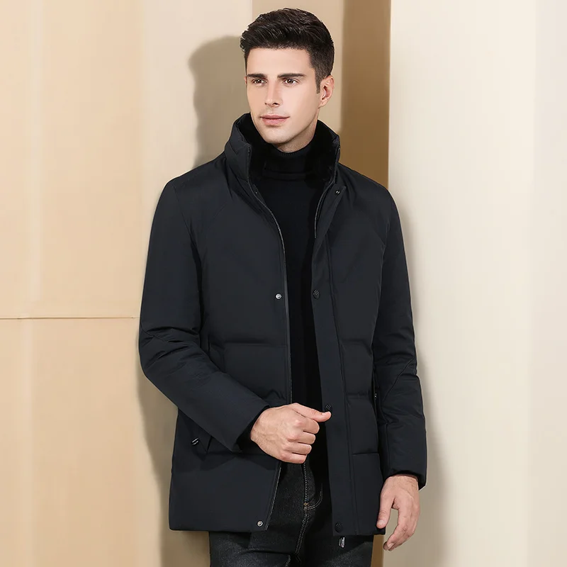 Толстый пуховик мужской теплый съемный воротник из кроличьего меха Рекс