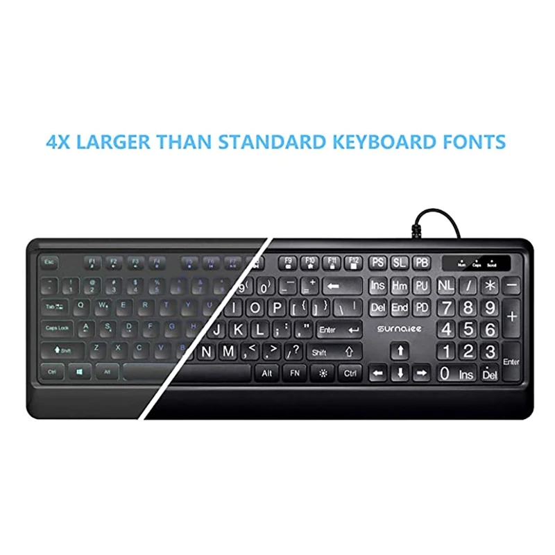 

H05A Large Print Computer Keyboard USB Wired Keyboard with Big Letters for Seniors and Low Vision Individuals White Backlit