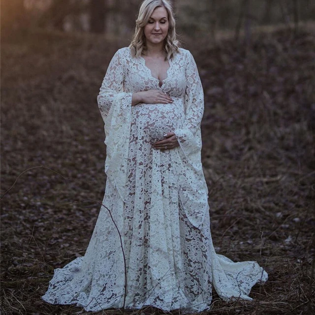 2020 Boho Style Lace Maternity Dress For Photography Maternity Photography Outfit Maxi Gown Pregnancy Women Lace Long Dress 1