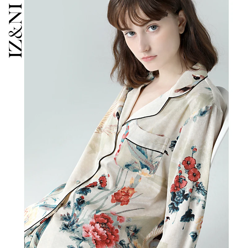 

★female the spring and autumn period and the long sleeve pajamas ice silk printed ink luxurious silks leisurewear suit