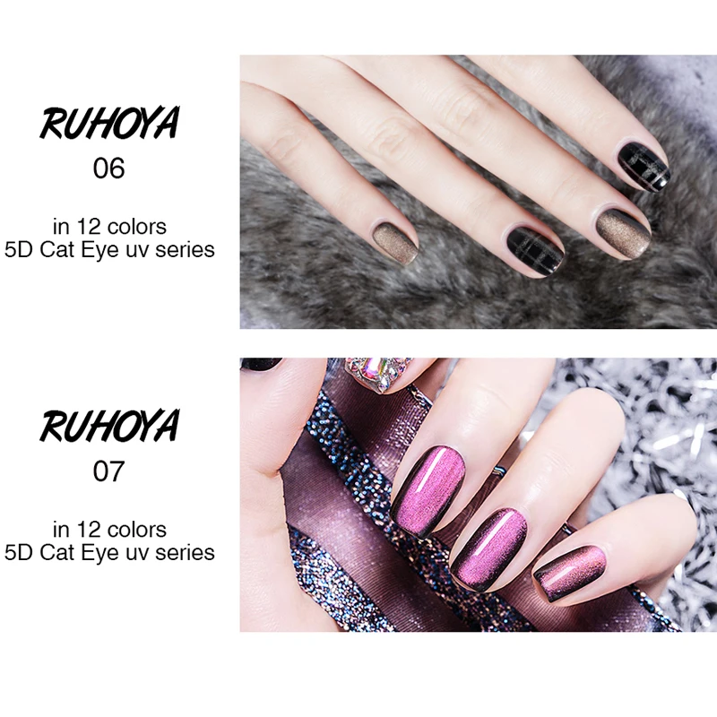 Ruhoya 5D Cat Eye Nail Gel Polish 8ml Magnetic Soak Off UV Varnish gem Art | Красота и здоровье