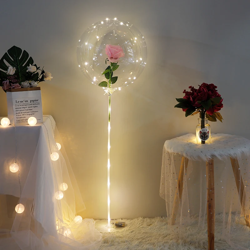 

Diy Led Light Balloons Stand with Rose Flower Bouquet Event Decoration Birthday Party Wedding Decoration Led Bubble Balloon