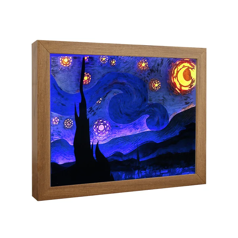 

3d Bedside Lighting and Starry Sky Creative Decorative Table Lamp Van Gogh 3D Paper Carving Lamp