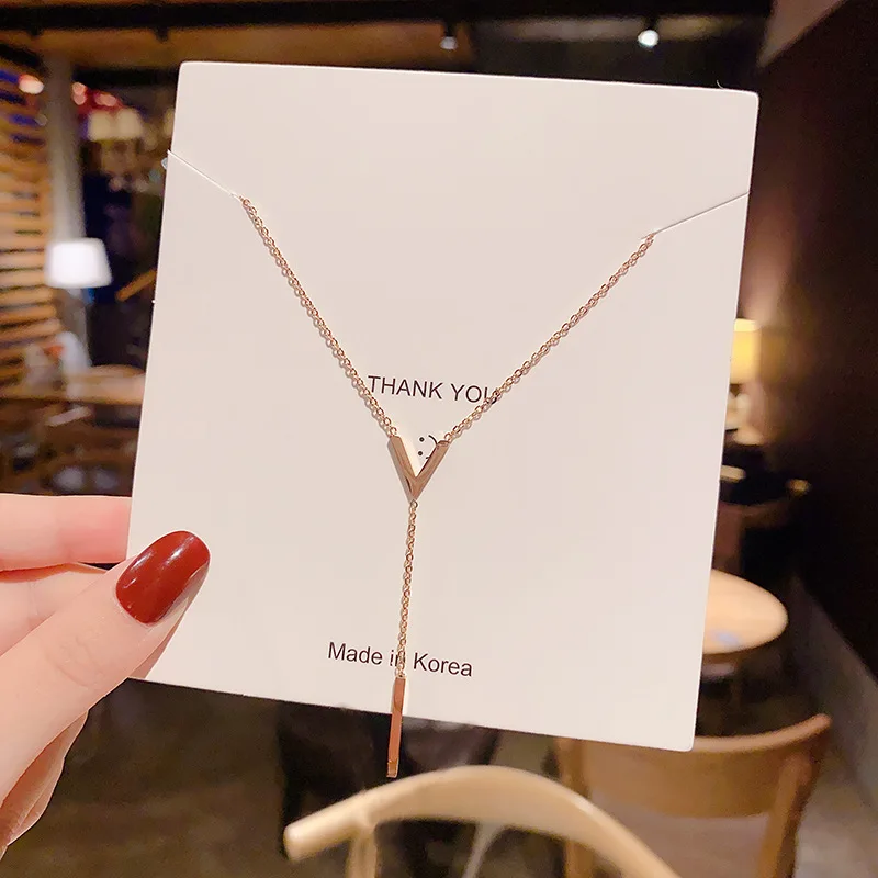 

New Trendy Letter V Pendant Necklace For Women Fashion Stainless Steel Gold Color Chain Choker Neckalce Girls Wedding Jewelry