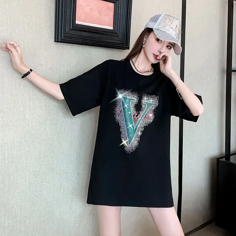 

2021 summer fashion brand loose short sleeve hot drilling heavy industry Yangqi men's and women's T-shirt p62