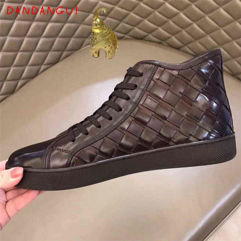 

Кроссовки мужские из натуральной кожи, дизайнерская спортивная обувь для бега, Классические Тканые роскошные, высокие, весна-осень