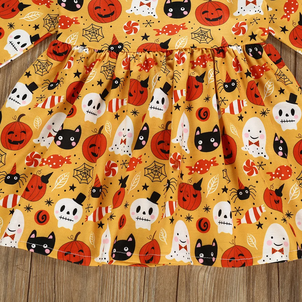 Детское платье для маленьких девочек принцессы с принтом тыквы на Хэллоуин