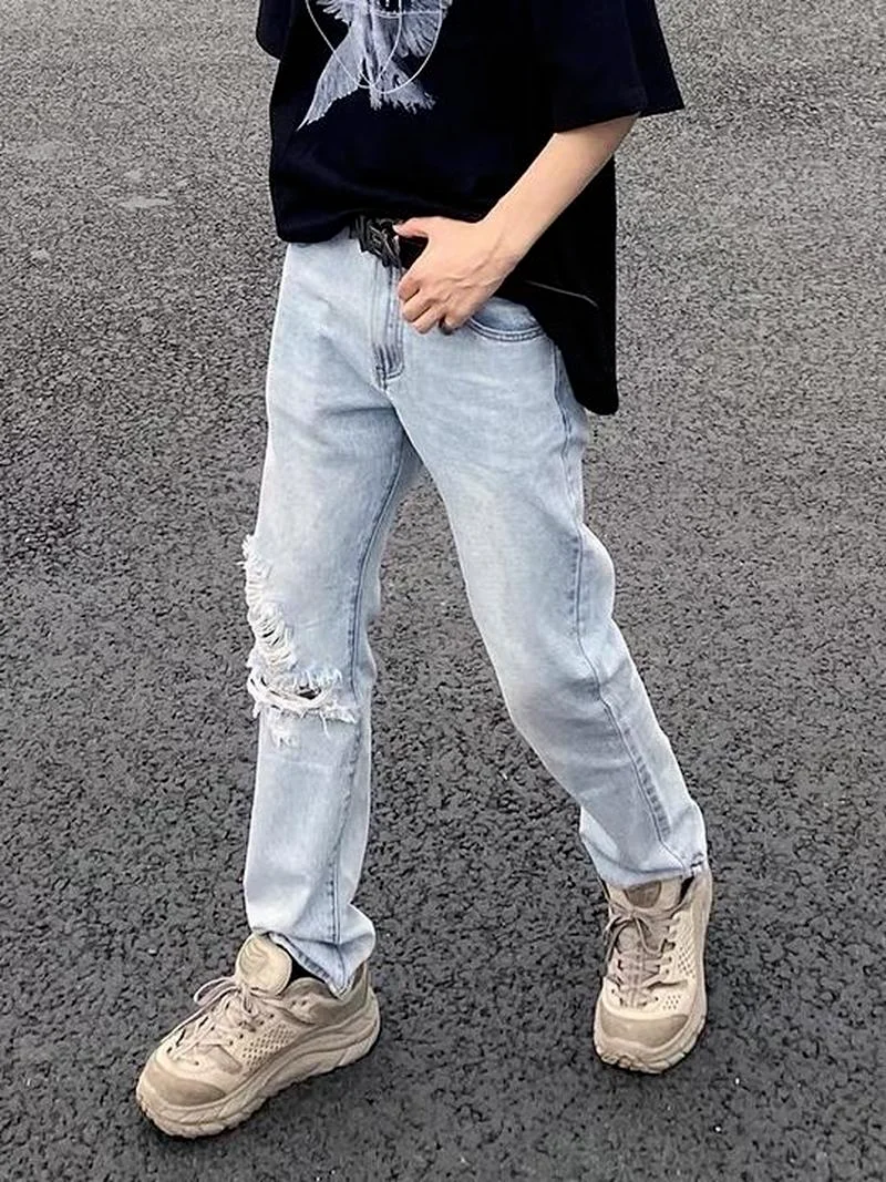 

22SS High Quality 1:1 Denim Fabric with Holes Askyurself Pant Men Women EU Size Heavy Fabric Streetwear Four Seasons Bermudas