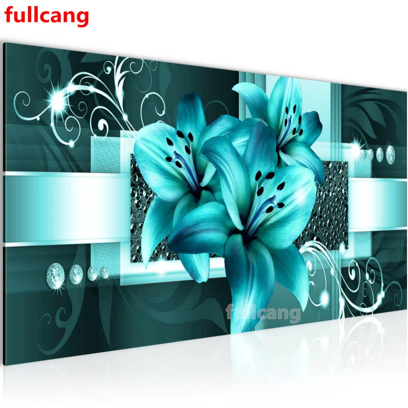 

Большая 5D алмазная живопись «сделай сам», красивый синий цветок, бриллиант вышивка-мозаика стразами, вышивка крестиком, лилия JX2244