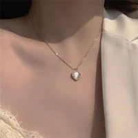 luxury alloy opal rhinestone love heart necklace simple elegant womens necklaces