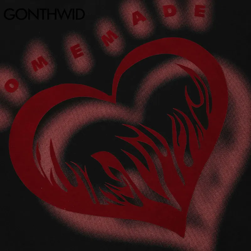 

GONTHWID Tshirts Streetwear Japanese Anime Cartoon Heart Print Punk Rock Gothic Long Sleeve Tees Shirts Harajuku Cotton Tops