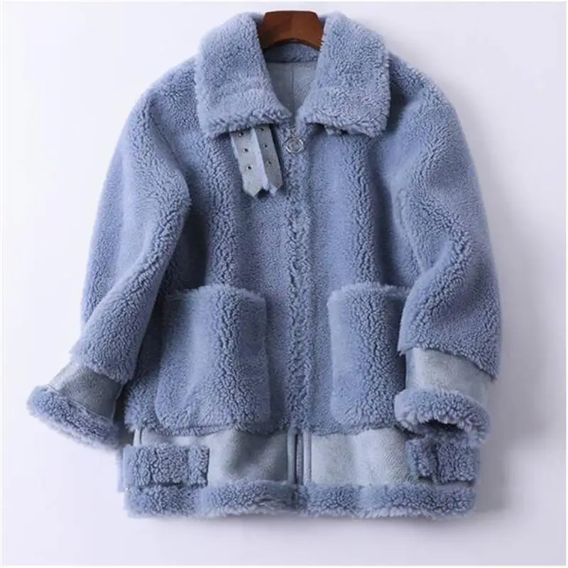 Женское зимнее пальто из натурального меха 2019 плюшевая куртка натуральной овцы