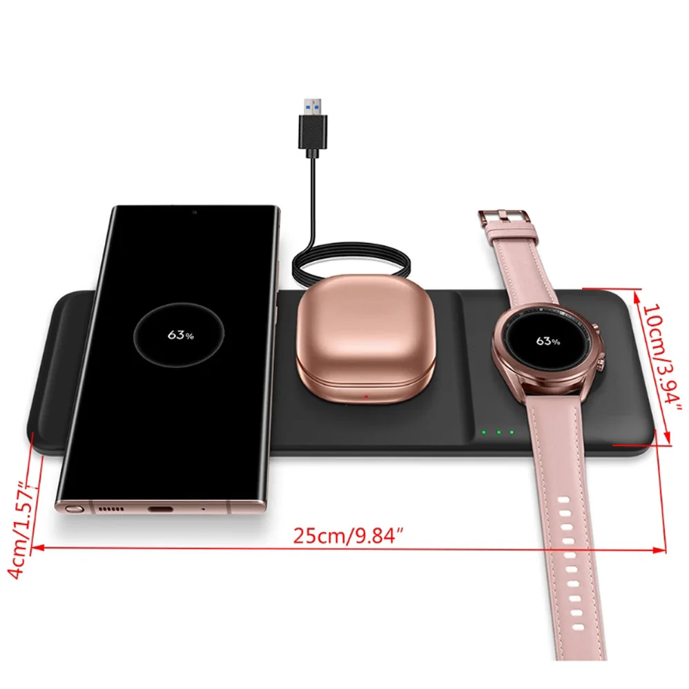 fast wireless charger trio station for galaxy s21 ultra 5g s20 fe s10 s9 s8 note 20 ultra 5g 10 9 buds pro wireless charging pad free global shipping