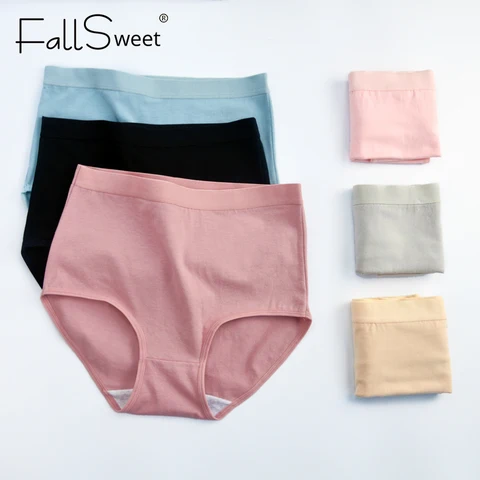 FallSweet 2Pcs Women's Panties Cotton Briefs Underwear High Waist Panties Comfortable Solid Color Underpants Plus Size Lingerie