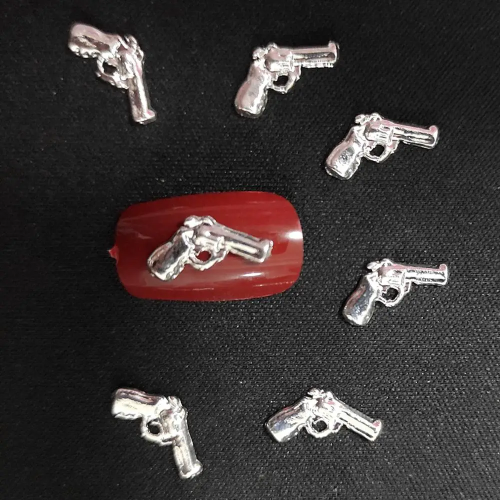 

Nail Art Charms Silver Nail Decors Pistol Nailart Supplies 3d Steam Punk Gun Metal Studs nail design assessoires Dazzling DIY