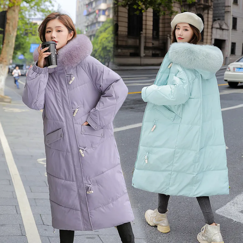 2021 New Winter Jacket Thicken Warm Long Coat Women's Jacket Fur Collar Hooded Women's Cotton Thicken Snow Parker Jacket